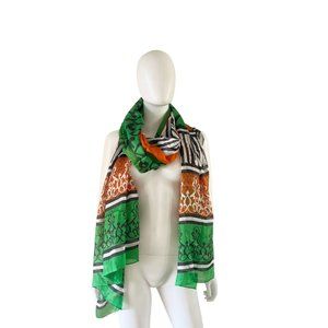 Dana Xu Printed Silk Scarf Orange White Black New